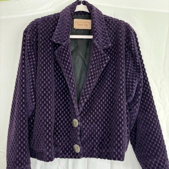 Vintage Bomber Cropped Jacket Velour Bobble Sz L - Picture 1 of 14